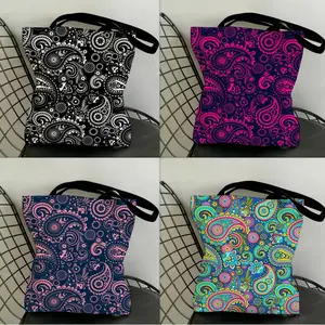 Painted Design P-PaisleyS Storage Bags Canvas Double-Sided Print Black and White Tote Bag Large Capacity Shoulder Students Festive Fashion Eco Reusable Shopping Bags Outdoor Picnic Travel High Quality Shopping Handbag Machine Washable