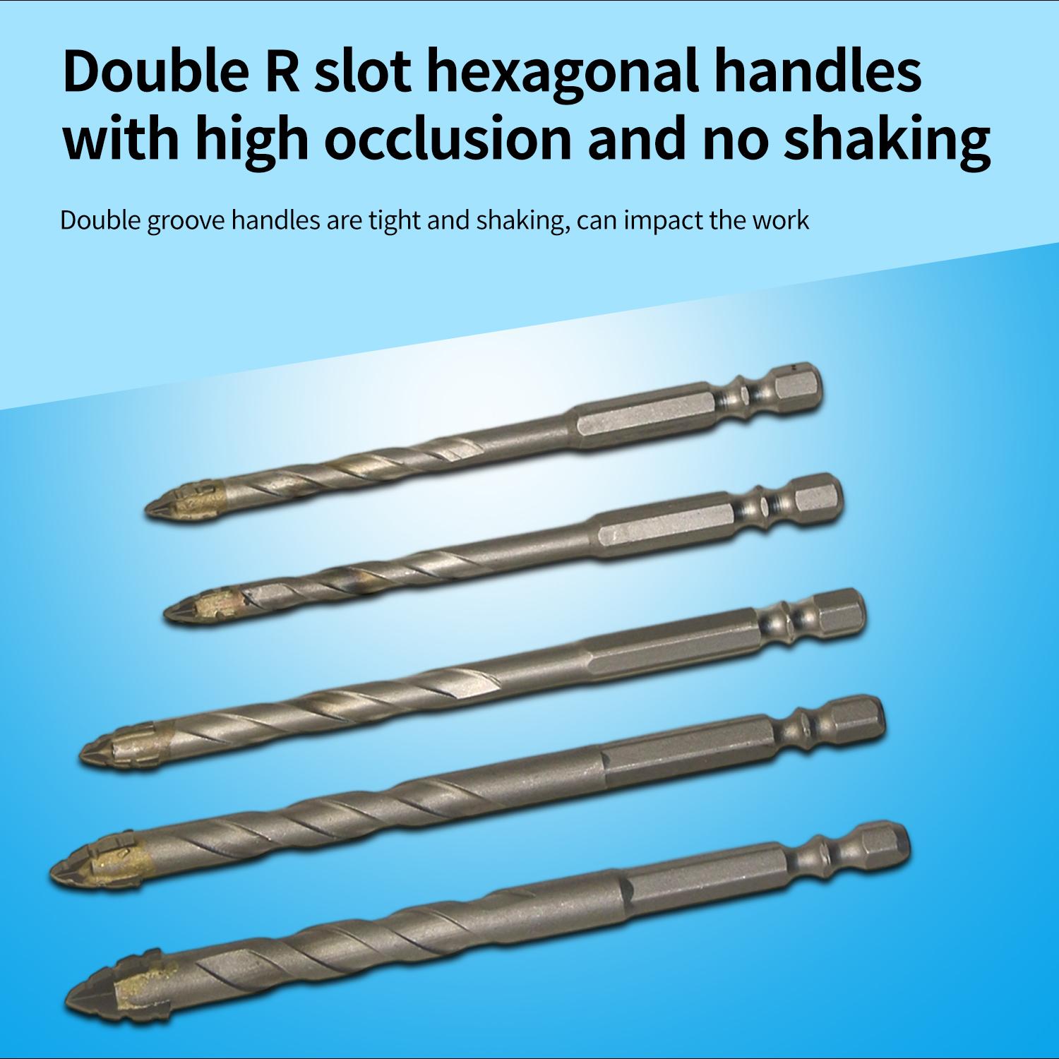 5 Pcs Four-Flute Sawtooth Eccentric Drill Bit Set, Heavy-Duty Carbide Tip for Stone, Glass, Concrete, Wood, Brick, Metal (5/32", 15/64", 5/16", 25/64", 15/32") High-Strength Unique Thread Cutting Feature
