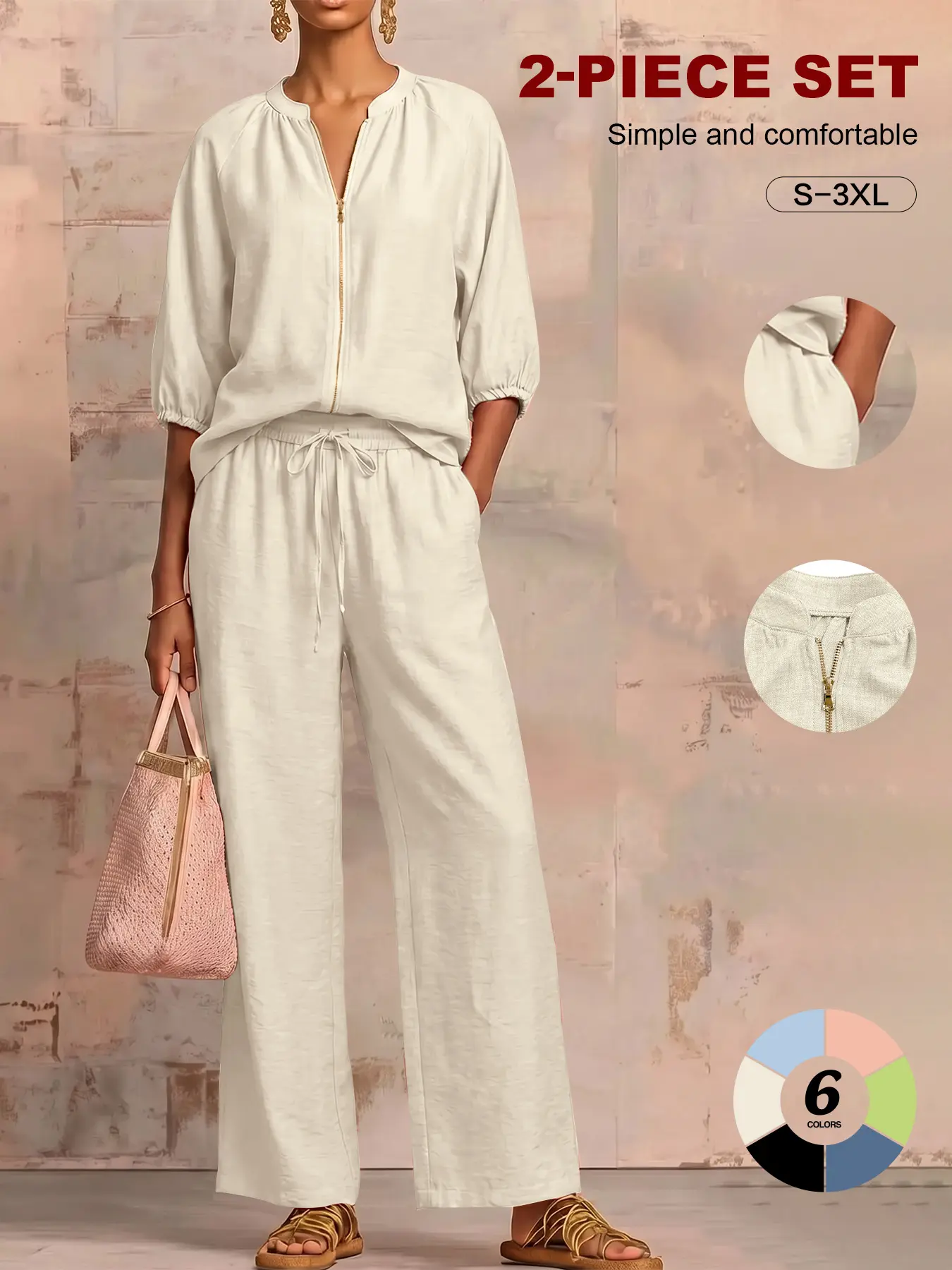 Women’s matching loungewear set: half-zip pullover two-piece tracksuit (with loose, wide-leg pants) — casual outerwear style,summerwins