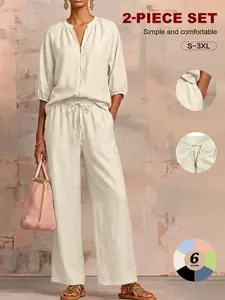 Women’s matching loungewear set: half-zip pullover two-piece tracksuit (with loose, wide-leg pants) — casual outerwear style,summervibes tiktokshopspringglowup