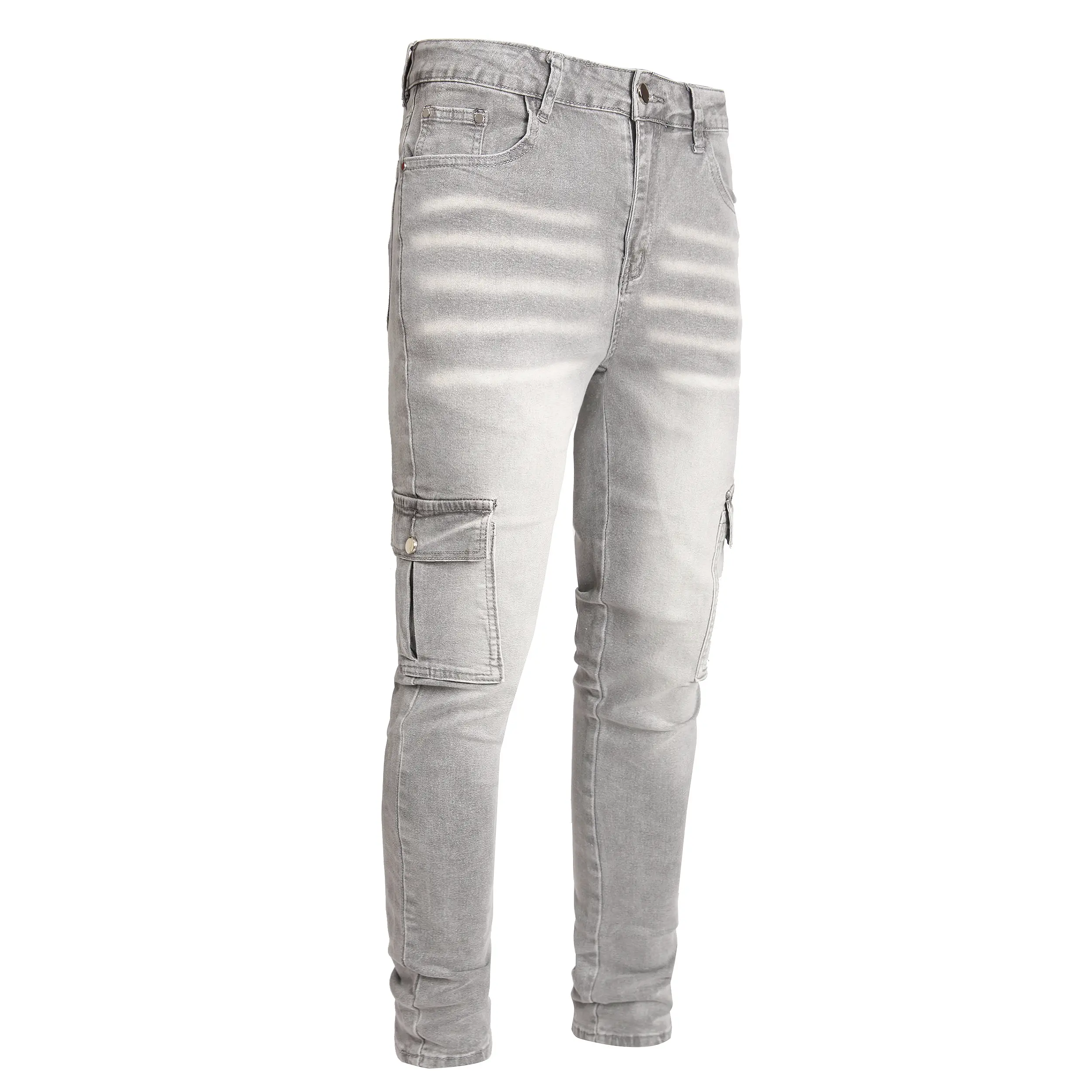 JUNBAOSS Men's Skinny Denim Jeans - Elastized Comfort Flex Waist, Distressed Ripped, Slim Tapered Leg, Full-Length Long Cotton Pants (Damaged Men's Jeans), Denim Men's Jeans