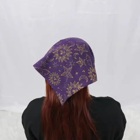 Cotton Square Celestial Headscarf - 20" x 20" Boho Unisex Cut-and-Sew Fabric Bohemian Headbands, Boho Shawl Wrap, Fashion Hair Accessory, Stocking Stuffer