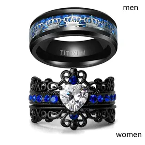 Ringcrown Crown Rings His And Her Ring Couple Rings Matching Ring 1.5ct CZ Womens Wedding Ring Sets Titanium Steel Mens Wedding Bands