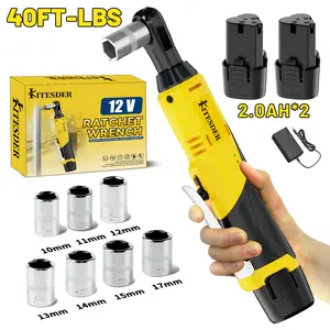KITESDER 12V Cordless Ratchet Wrench Kit, 3/8" Drive Tools with 40 FT-LBS High Torque, 0-400 RPM Variable Speed, LED Light, 2.0Ah Battery, Fast Charger & Sockets for Mechanic & Automotive Use, Mechanic Tools