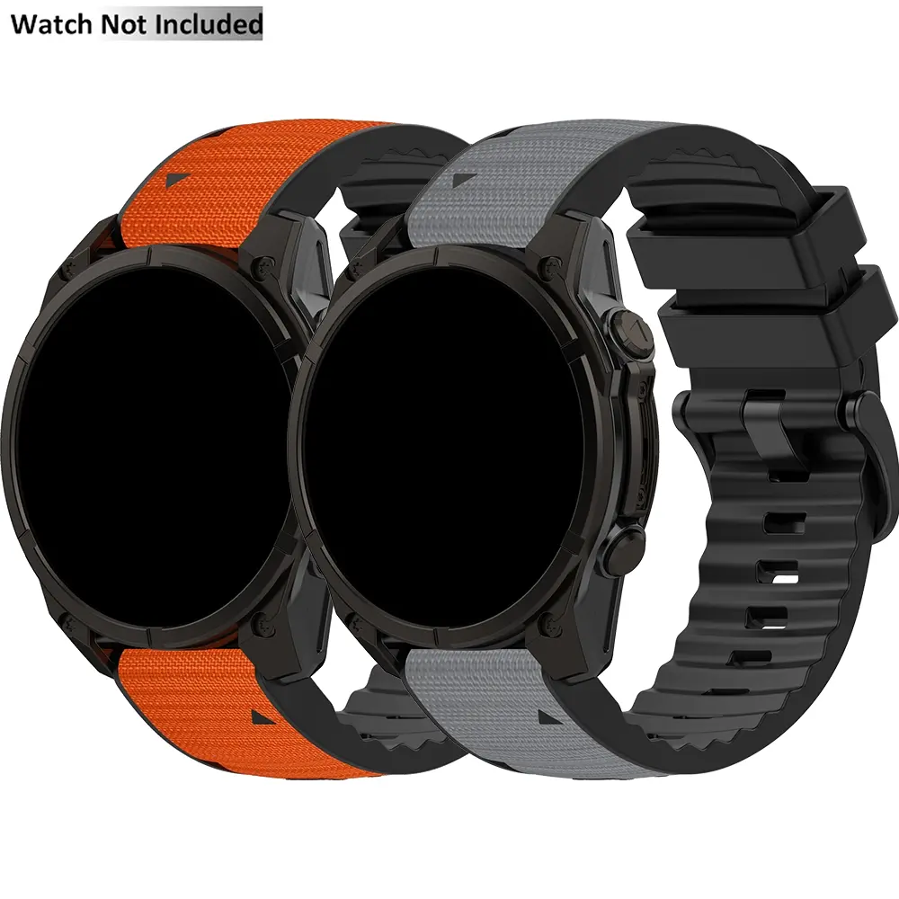 2-Pack 26mm Nylon Surface Durable Silicone Sport Band Compatible with Garmin Fenix 8 51mm/Fenix 7X pro/7X/Fenix 6X Pro/6X/Fenix 5X/Plus Band, 26mm Width Quickfit Replacement Sport Watch Bands for Fenix 3, Fenix 3HR Smartwatch