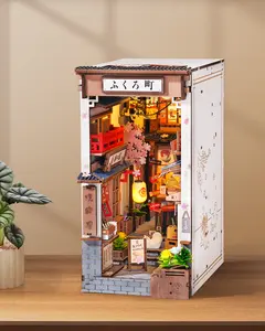 Rolife Book Nook Kit DIY Miniature House Kit for Adults 3D Wooden Puzzle Bookends Bookshelf Diorama Insert Dollhouse Creative Decorative Unique Gifts for Teens and Beginners (Sakura Wine Alley)