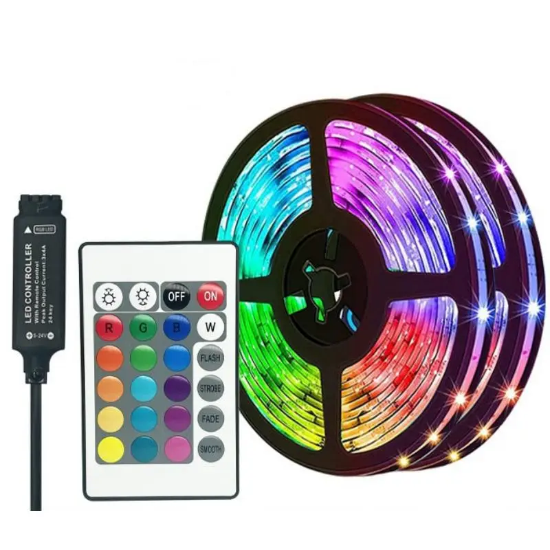LED Light Strips, 1 Count RGB Color Changing LED Light Strips with 24-Key Remote Control, Music Sync LED Ambient Lights, Room Accessories, Summer Deco