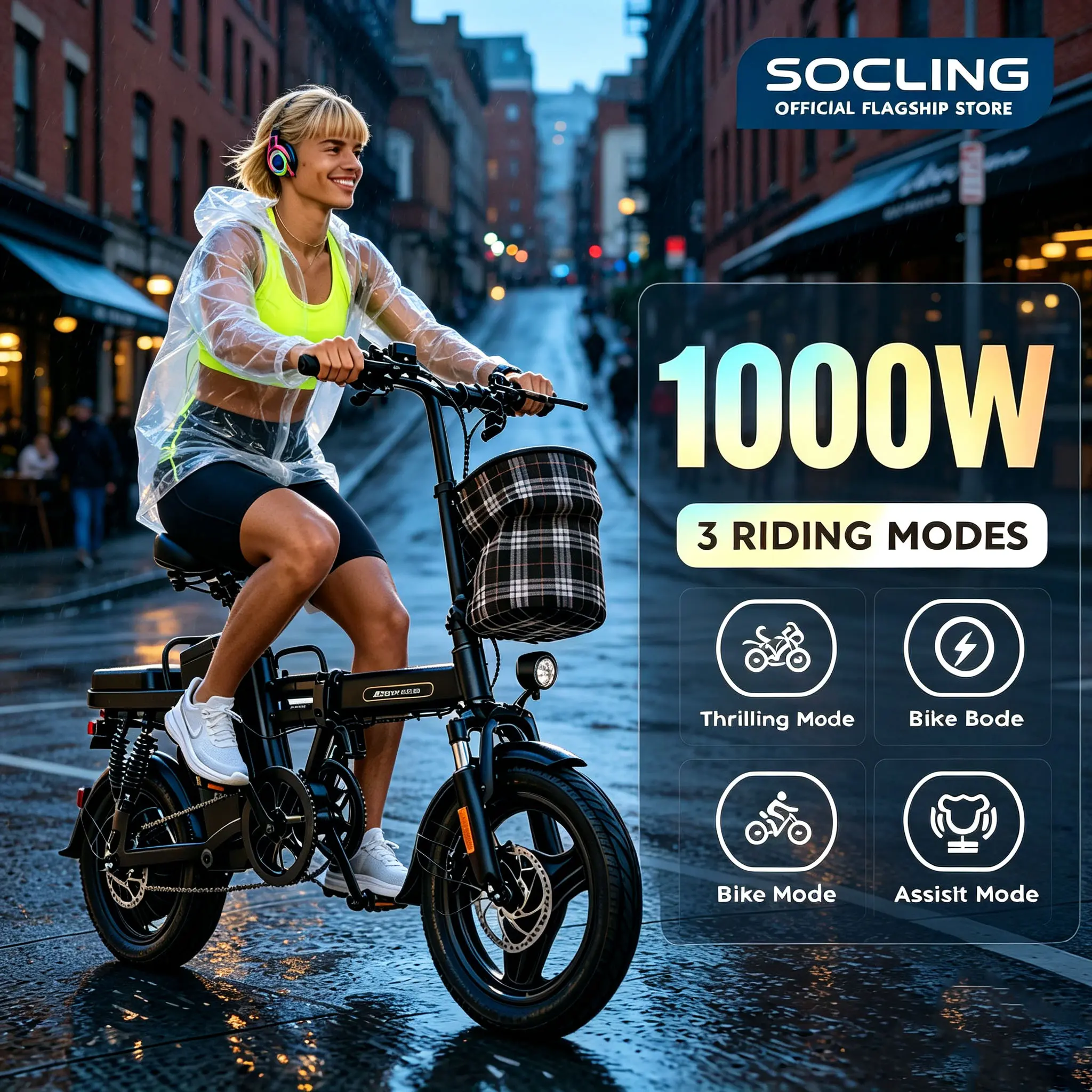 Folding E14 1000W Electric Bike - 25 MPH, 48 Mi Range, Full Suspension, Dual Disc Brakes for Sports & Outdoor Cycling Leisure