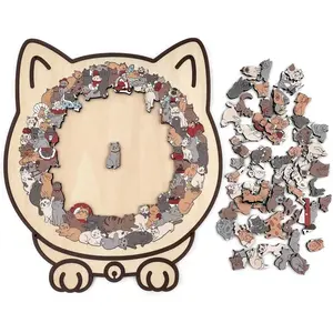 135-Piece Colored Cat Shaped Wooden Jigsaw Puzzle, Unique Animal Shape Wood Puzzle Gifts for Cats Lovers, Cats Shaped Wooden Puzzle,Home Decor Christmas