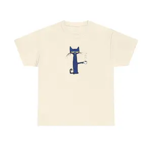 Pete The Cat Coffee Shirt, The Cat Coffee Graphic Tee Comfort Cotton Fabric Tops, Full Colors, Full Sizes, Gift for Her, Gift for Him