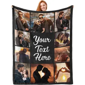 Custom Blanket with Photos Text Personalized Blanket Thows with Picture Customizable Blanket Photo Blankets Customize for Mom Dad Couple Girlfriend Boyfriend Wife Husband cobijas  personalizadas personalized photo blanket