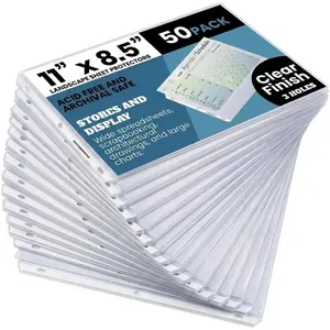 50 Sheet Protectors, Landscape Clear Sheet Protectors 8.5 X 11 Inch for 3 Ring Binder, Plastic Sheet Sleeves, Top Loading with 3 Hole-Punched Archival Safe, Non-Stick and Long-Lasting