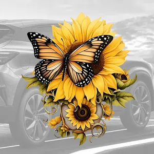 Butterfly & Sunflower Car Sticker, Self-Adhesive Durable Vinyl Material, Single Use, Fits Car Bumpers, Trucks, Motorcycles, Windows, Laptops, Sticker for Cars