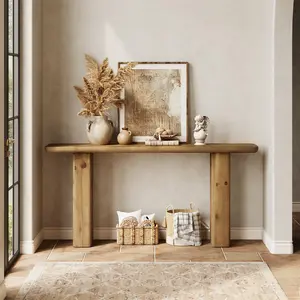 TribeWood Rustic Brown Farmhouse Console Table, 63-Inch Solid Wood Behind Couch, For Living Room Or Hallway, Easy Assembly