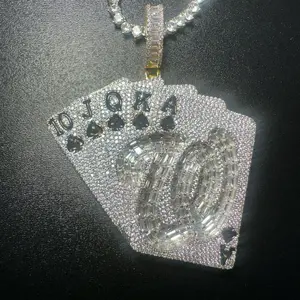Gold Plated All Spades Card Deck Pendant Necklace with Tennis Chain Unique Design Fashion Jewelry