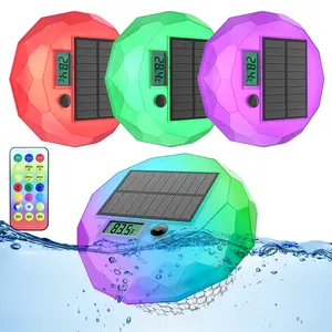 Avatar Controls Solar Rechargeable Floating Pool Thermomete Light with RGB Color Changing Lights, IP68 Waterproof LED Solar Pool Lights That Float with Remote, Large Screen Round Outdoor Swimming Pool Lights with Thermometer for Hot Tub Wedding Party