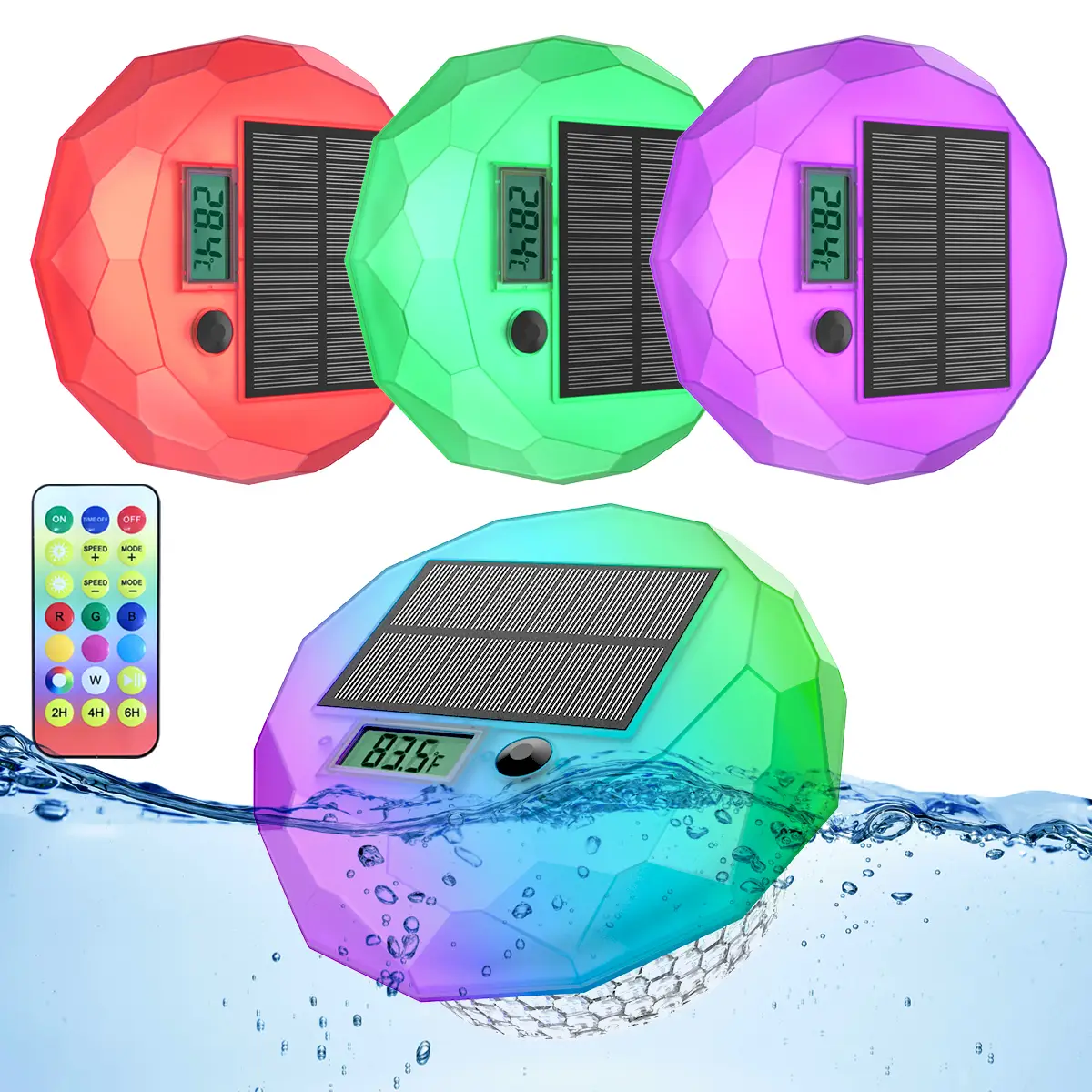 Avatar Controls Solar Rechargeable Floating Pool Thermomete Light with RGB Color Changing Lights, IP68 Waterproof LED Solar Pool Lights That Float wit