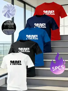 5 Pack Men's Padel Graphic T-Shirts, Breathable Casual Short Sleeve Tees for Padel Lovers Summer Daily Wear