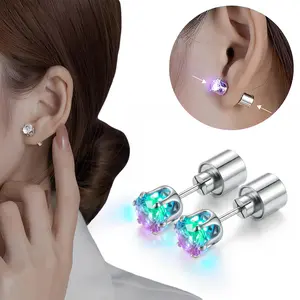 1 Pairs LED Earrings,Color Changing Light Up Earring Diamond Crown Studs, Wedding Rave Dance Party Flashing Blinking Colorful Glowing Halloween Christmas Decoration Present for Men Women