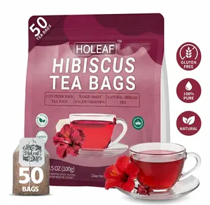 HoLeaf Hibiscus Tea Bags, 50 Count Individually Wrapped, Caffeine Free Herbal Tea, Tangy Sweet Refreshing Flavor, Aluminum Foil Fresh Lock, No Additives, Eco Friendly, Hot & Iced Tea for Daily Drinking