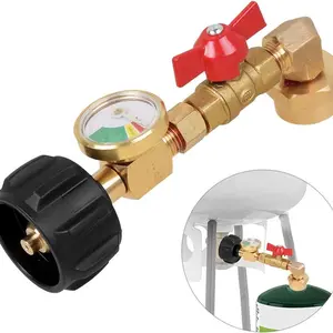Propane Refill Adapter with Valve & Gauge, Gas Cylinder Filling Connector, Glow in the Dark Meter, Ball Valve Gas Tank Connector, Christmas Gifts