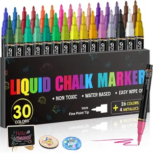 Chalk Markers,Fine Tip Liquid Chalk Markers for Blackboard Chalkboard Calendar Glass Neon Pens, Washable Window markers  and Drawing for , Auto, Bistro,Mirror Wet Erase 30 Colors