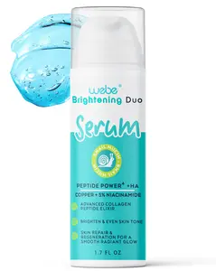 Webe Naturals Brightening Duo Luxury Snail Mucin Serum 1.7oz  4 Peptides + Copper Peptide + Niacinamide for Advanced Firming, Even Tone & Radiance | High Performance Anti Aging Formula to Smooth Texture & Restore Youthful Glow Radiant Skin Repair Daily