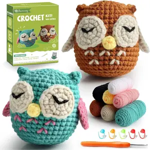 2PCS Beginner Crochet Kit: Amigurumi Crocheting Owls Kits, Starter Kit for Adults and Kids (10Age+) with Detailed Instructions and Tutorial, Suprise Gift for Lover, Family (Blue-Brown)