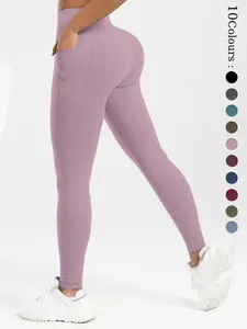 Women's Plain High Waist Pocket Slim Leggings, Casual Comfy Breathable Skinny Pants for Daily Wear, Ladies Bottoms for All Seasons