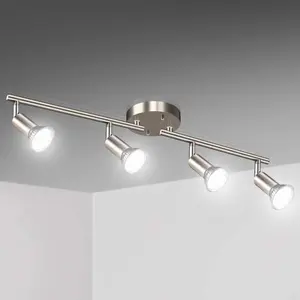 Unicozin LED 4 Light Track Lighting Kit, 24.8'' Matt Nickel 4 Way Ceiling Spot Lighting, Flexibly Rotatable Head, Modern Track Light Included 4 x LED GU10 Bulb (4W, Daylight White 5000K, 400LM)