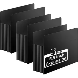 Expanding File Pockets,Heavy Duty 3.5"Expansion,5 Pack Extra Capacity File Pockets,Letter Size,Poly Folder,with Straight-Cut Tab,Holds 8.5" x 11" documents & Manila Folder