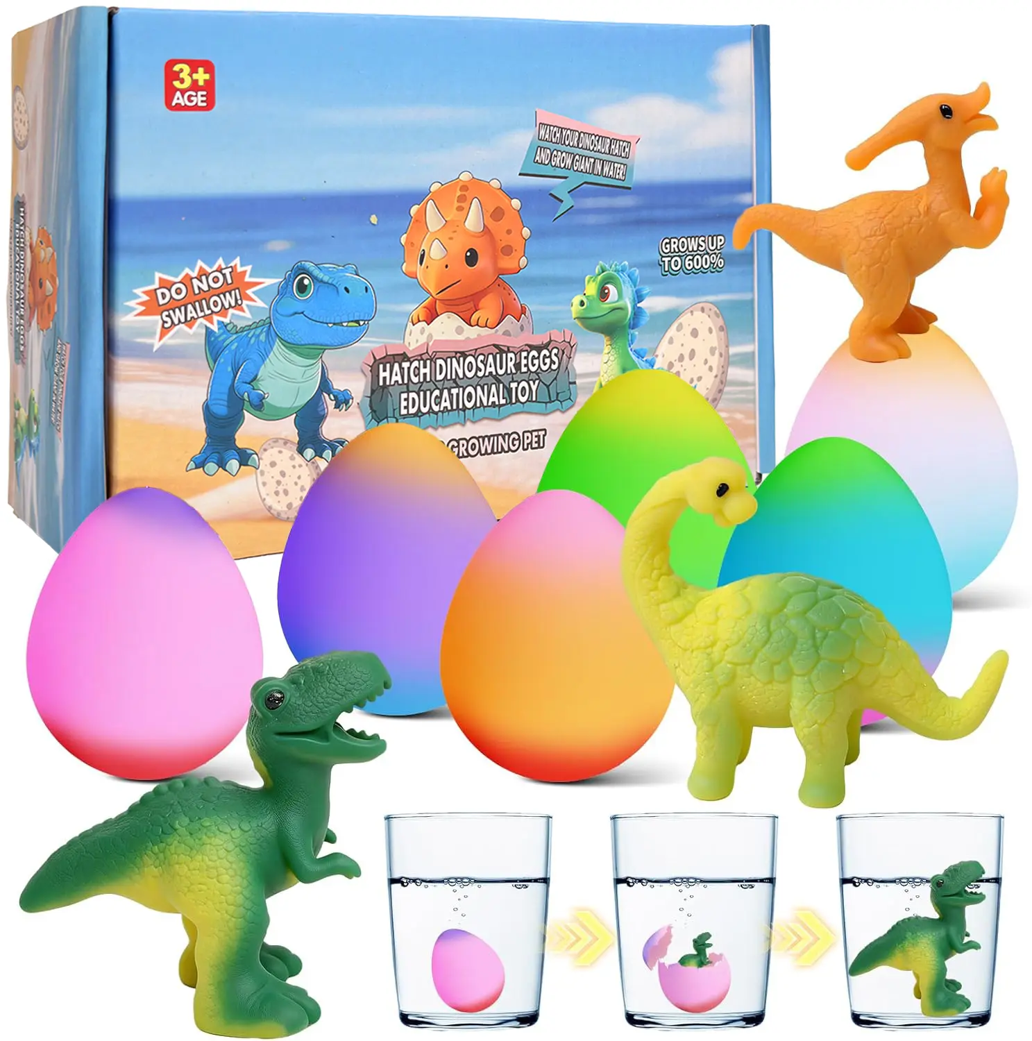 Dinosaur Hatching Surprise Eggs for Kids, 6 Pack Growing Dino Eggs Toys, Grows up to 600%, Easter Basket Stuffers, Party Favors, Birthday Gifts for Boys and Girls Ages 3-8