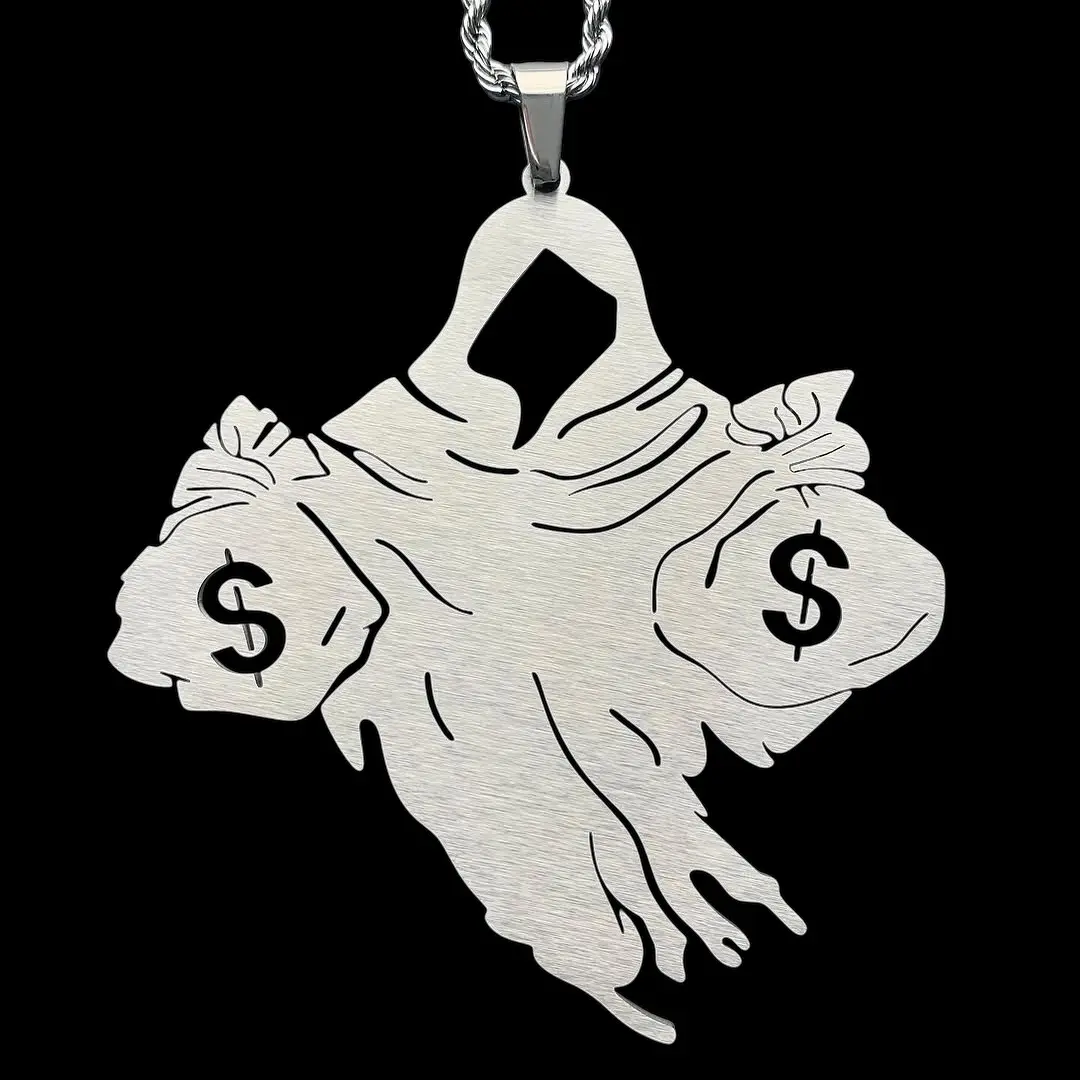 Mound Rich Necklace 2" Etched Stainless Steel Haunted Mound Pendant with Laser Cut Hauntaholics Design & Choice of Chain Free Gift Included
