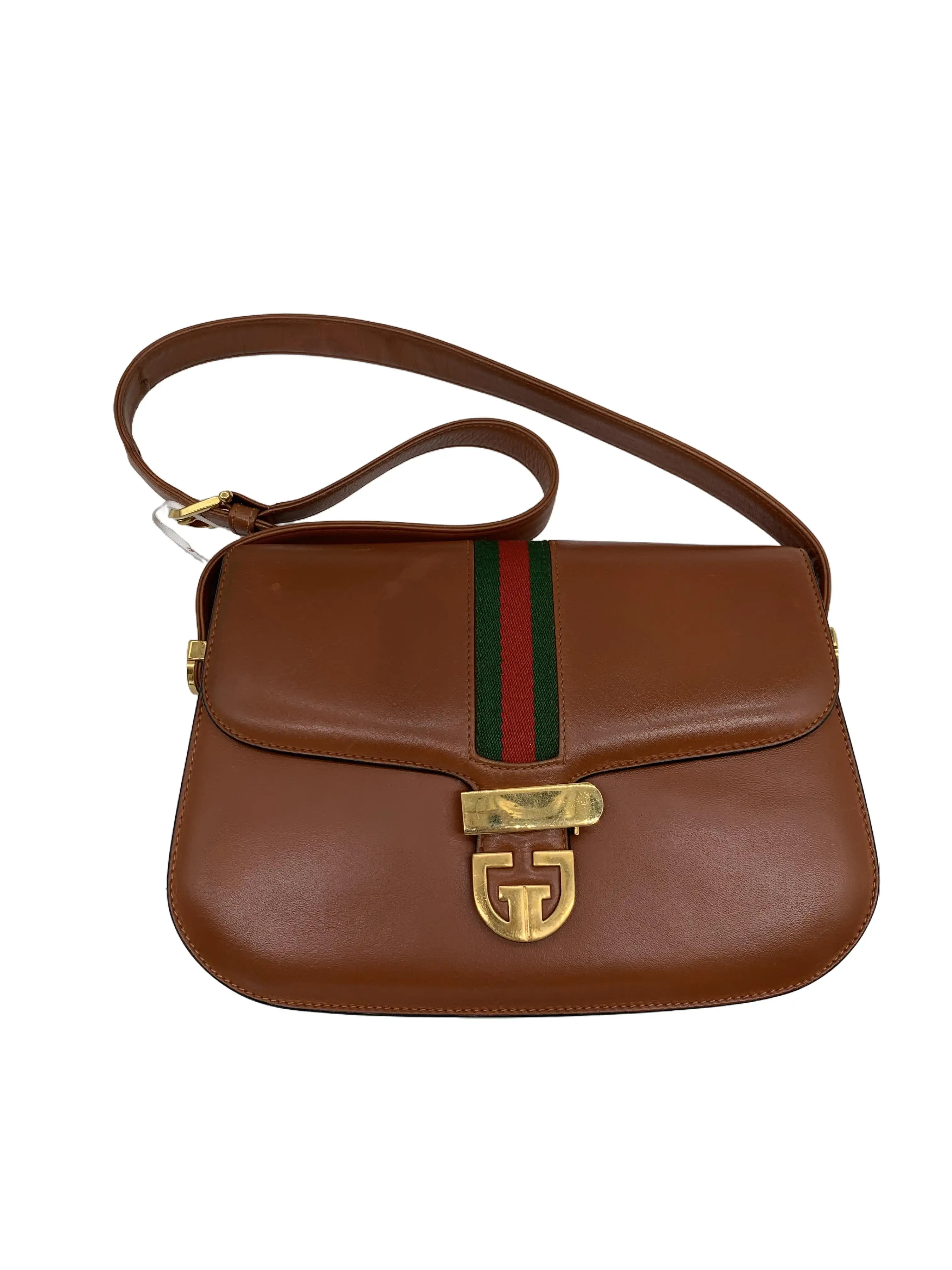 Pre-owned GUCCI Web‑Accent Leather Cross‑body Bag/KH07604027/4027