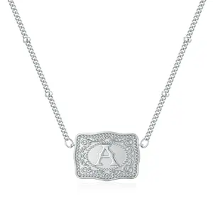 Trending Personalized Initial Necklace with Embossed Belt Buckle Fashionable and Versatile Daily Jewelry Gift for Women Men