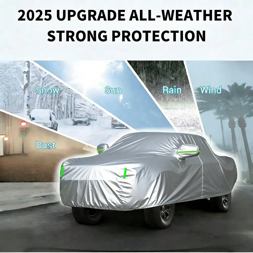 2025 Upgrade Car Cover Outdoor Sunshade Car Cover, Bird Droppings Scratch Wind Sand UV Protection, Suitable for Outdoor Indoor Use, Fits Pickup Car, Car Cover with Windproof Buckles