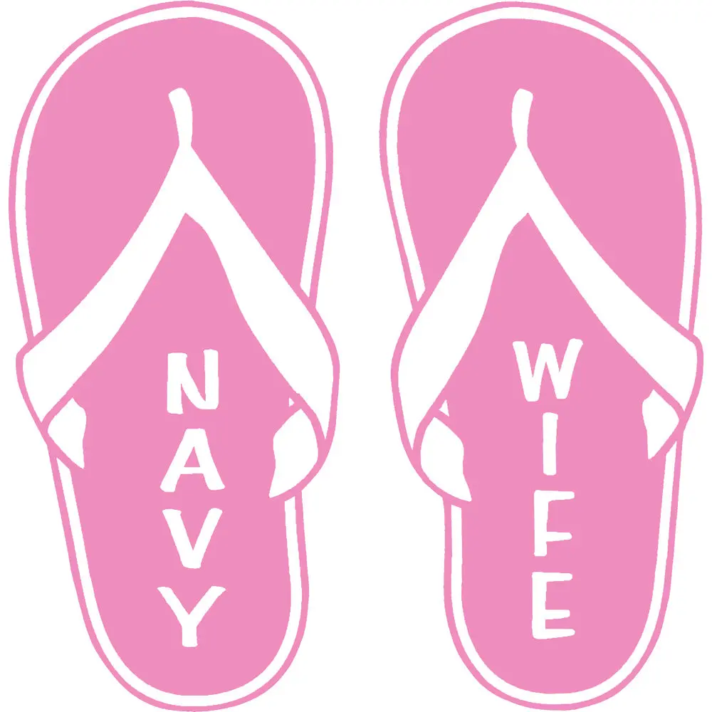 Women's Wife Navy Casual Slip-On Open Toe Flip Flops - 4" x 4" Vinyl Transfer Pink Footwear, Shoe