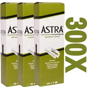 Astra Platinum Double Edge Safety Razor Blades,100 Blades (20 x 5) Pack of 3