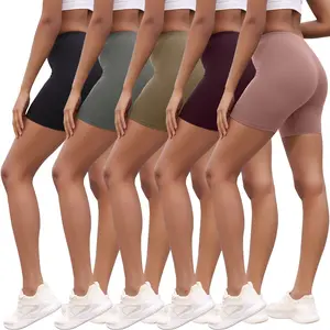 5 PACK Super Soft Biker Shorts For Women, No See Through Workout Running Yoga Athletic Shorts, 6"Inseam YOGA