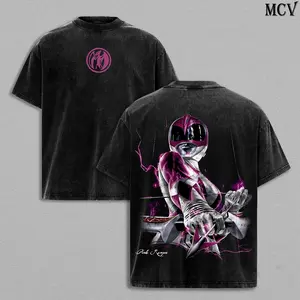 Pink Ranger Retro Morphing Style, Power Squad Washed T-Shirt, Vintage Heroic Tee, Neon Armor Aesthetic Design, Oversize Streetwear Shirt, 90s Sentai Nostalgia Graphic Tee, Fearless Warrior Energy Apparel