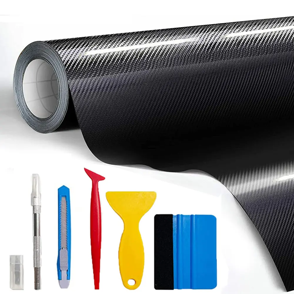 12''X 10ft Carbon Fiber Vinyl Tape, Carbon Fiber Wrap Car Hood Door Edge Guards Detailing Tape Overlay Wrap Roll DIY 7D Protective Anti-Scratch Sticker And Hand Tools