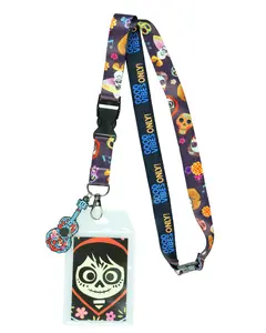 Disney Coco Good Vibes Only Lanyard with Clear ID Holder and 2.5" Rubber Guitar Charm
