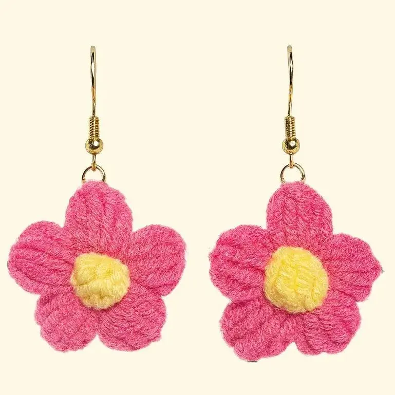 Daisy Dangles Pinks Handcrafted Crochet Flower Earrings Soft Colorful Yarn Lightweight Whimsical One Of A Kind Perfect For Brightening Any Outfit Unique Earring Design Classic Style