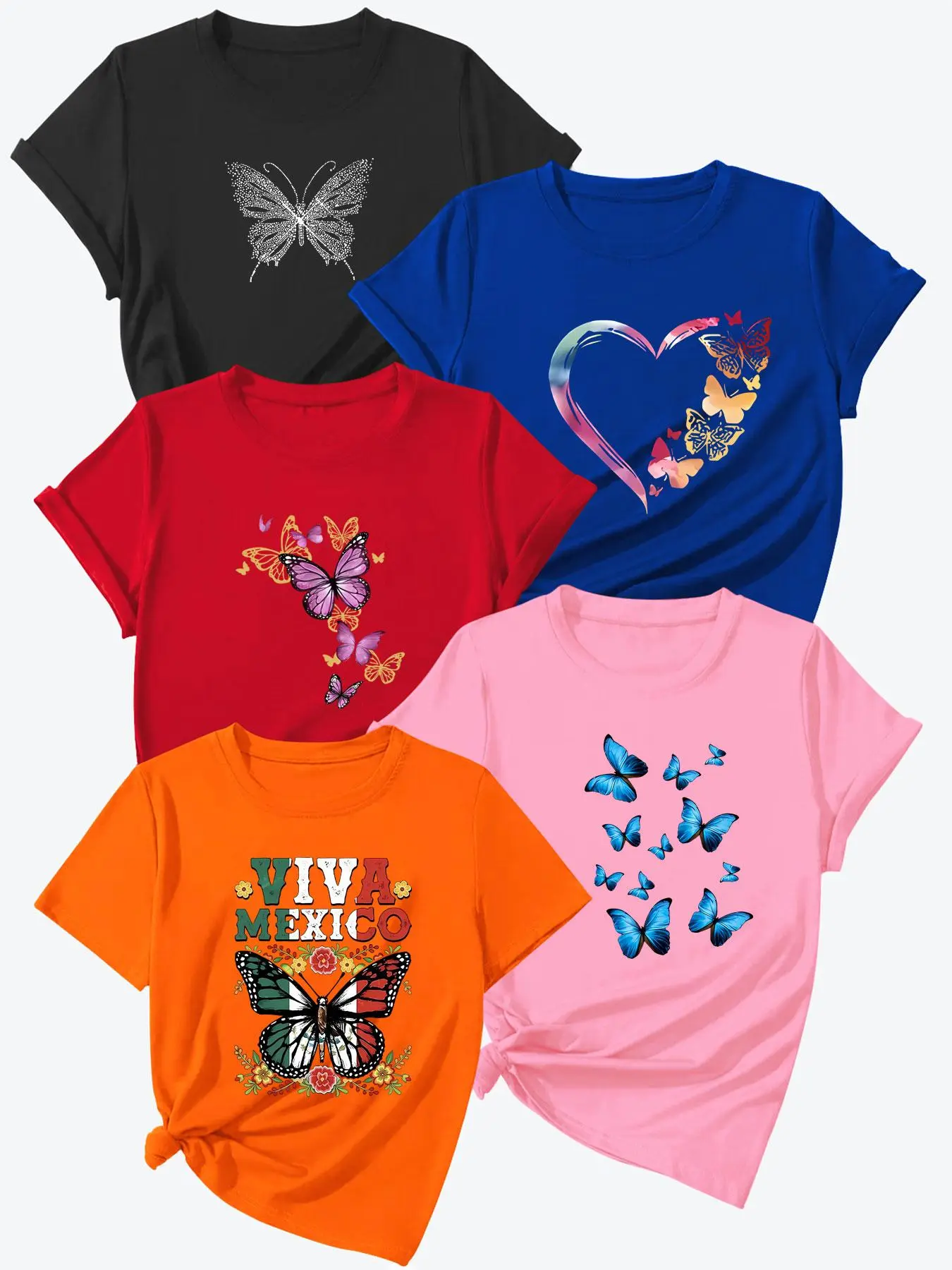Women's Butterfly & Letter Print Round Neck Sports Tee, Casual Short Sleeve Crew Neck T-shirt for Daily Wear, Casual Athletic Apparel, Ladies Sportswear for All Seasons, Sports Clothing, Activewear Tee, Activewear T Shirts