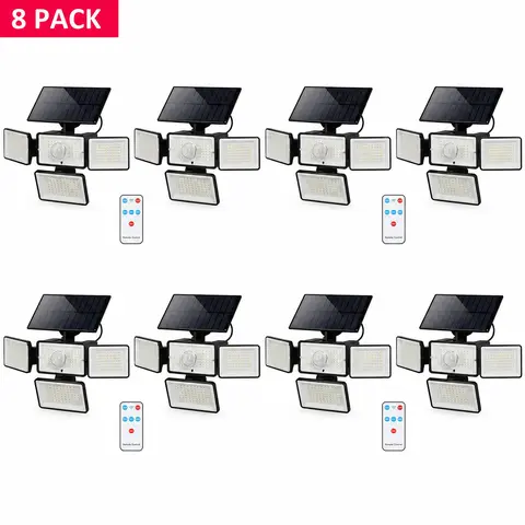 4pcs/pack Upgraded Solar Outdoor Motion Sensor Floodlights - 288 LED, Remote Control, 270° Wide Angle, 4 Mode, Infrared Sensor, Polycarbonate & ABS Semi-Recessed Mount Black Solar Outdoor Lights