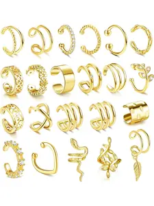 22Pcs Adjustable Ear Cuffs for Women Ear Cuff Earrings Non Piercing Ear Cuff Set Cartilage Clip On Wrap Earring Set Non-Pierced Cuff Earrings For Women Girls Silver/Gold/Rosegold/Black Statement Earrings