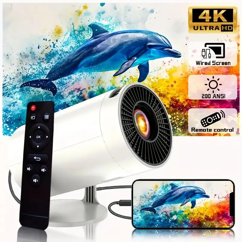 Upport 4K 1080P Home Theater Projector - 200ANSI, 130-inch Screen, 180° Rotatable, Short-throw Audio Crystal Portable Adjustable
