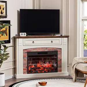 【2 Packages Shipping】AHB Corner Electric Fireplace TV Stand with Heater - Modern TV Stand, Wooden Mantel Entertainment Center Media Console, Remote Control, Adjustable Realistic Flame for Living Room, Fireplace Tv Stands Tv Shelf summe