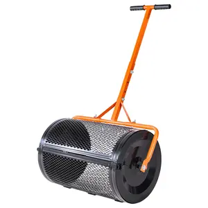 Compost Spreader 24-Inch Wide Peat Moss Spreader With T-Shaped Handle For Yard Work, Durable Metal Hopper, Adjustable Flow Control, Easy Assembly, Garden Lawn Soil Amendment And Mulching Tool