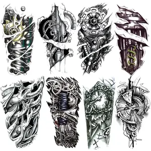 8 Pcs Cool Mechanical Temporary Tattoo Stickers, Waterproof Half Arm Realistic Steampunk Gear Tattoos, Large Clock Arm Tattoos for Men Women